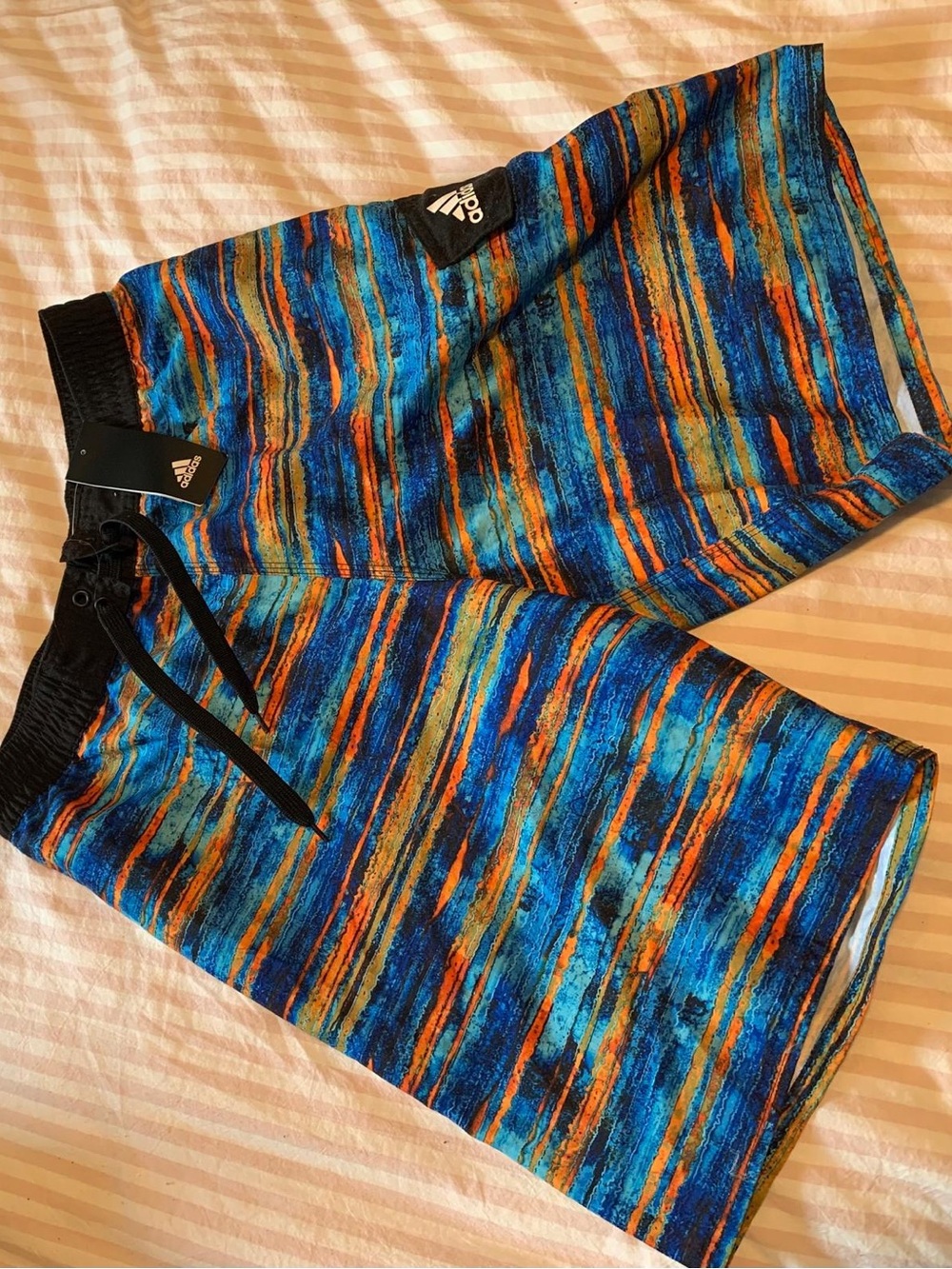adidas Men’s Blue & Orange Striped Swim Shorts